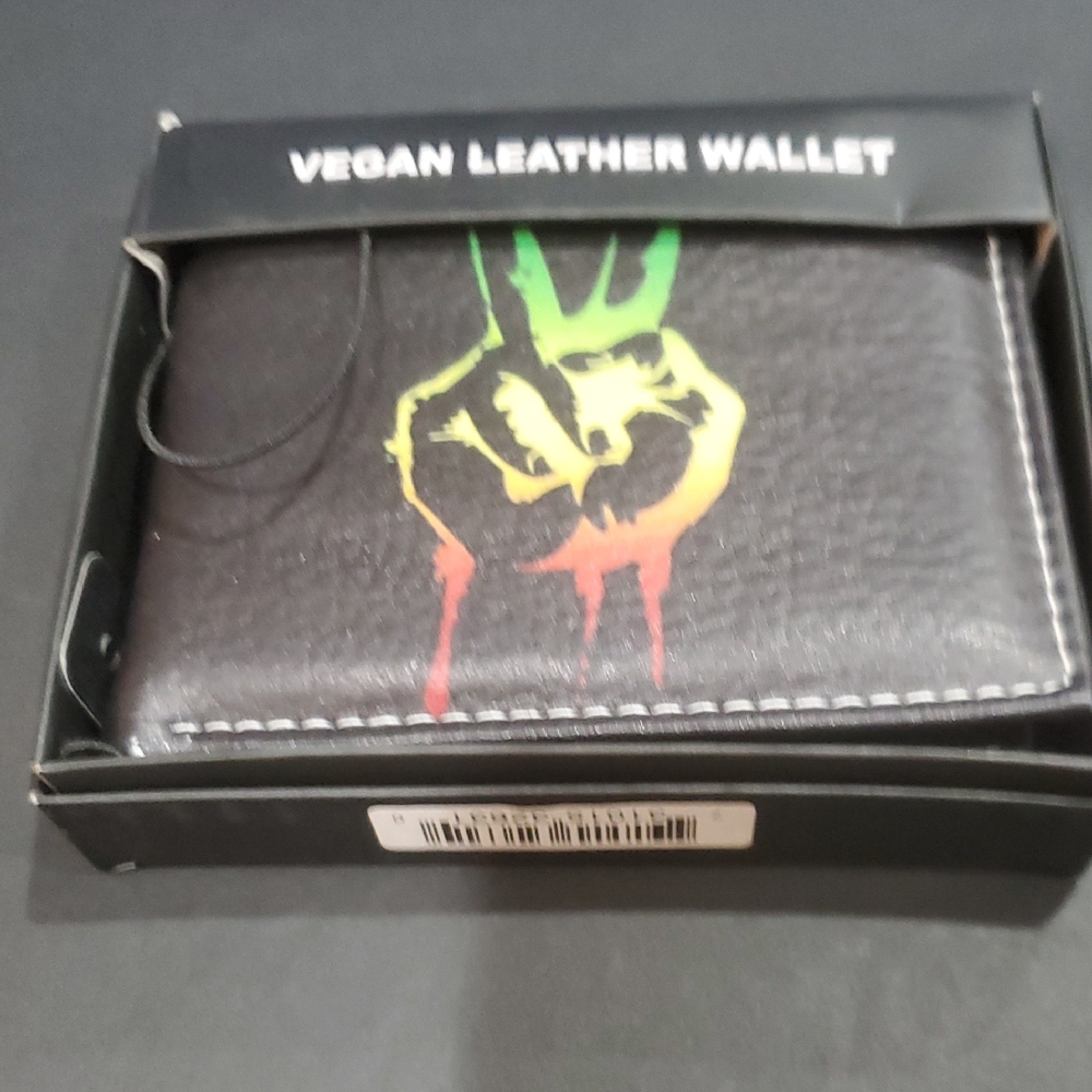 black faux leather peace sign wallet for men brand‎ new in box